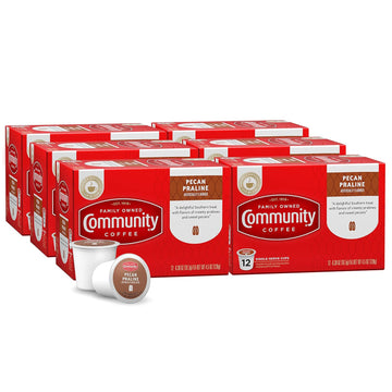 Community Coffee Pecan Praline Flavored 72 Count Coffee Pods, Medium Roast, Compatible With Keurig 2.0 K-Cup Brewers, 12 Count (Pack Of 6)