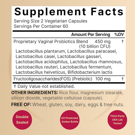 Naturebell Vaginal Probiotics 10 Billion Cfu Per Serving, 120 Veggie Capsules | 10 Strains With Prebiotics From Fos – Vaginal Health Supplement – Supports Odor, Flora, & Ph Balance For Women