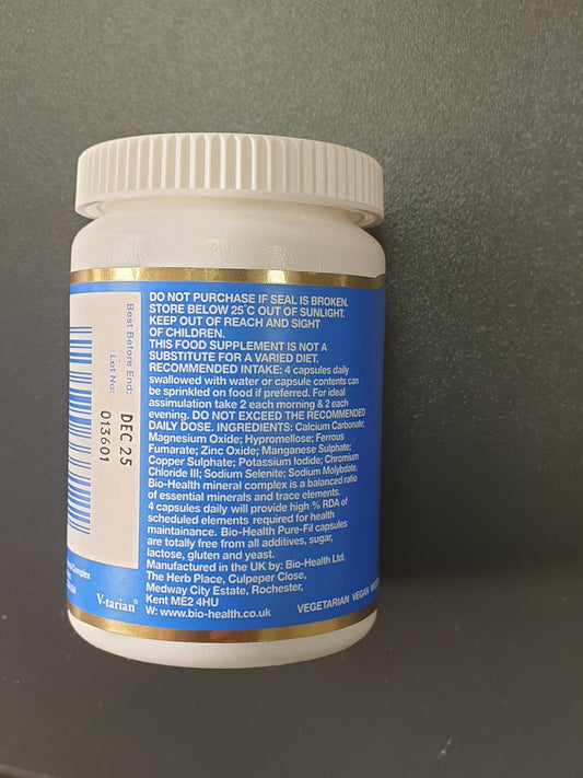 Bio-Health Extra Mineral Complex Food Supplement For General Health, Multi Mineral Calcium, Zinc, Magnesium And Iron, Supports Muscular Activity And Nerve Function, 60 Capsules