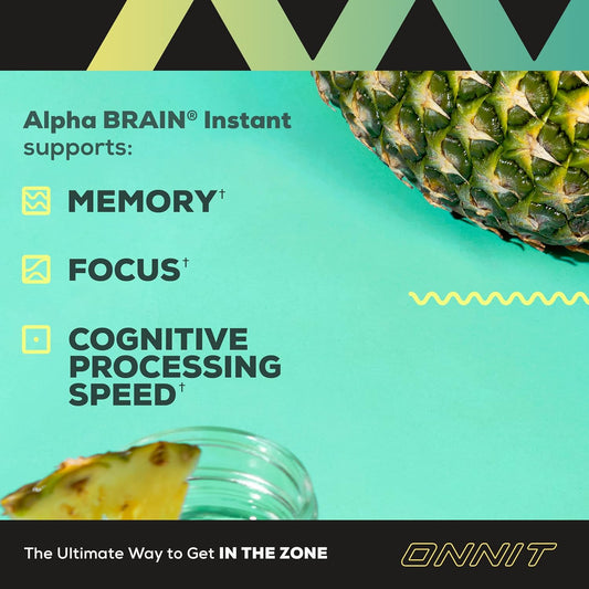 Onnit Alpha Brain Instant - Pineapple Punch Flavor - Nootropic Brain Booster Memory Supplement - Brain Support For Focus, Energy & Clarity - Alpha Gpc Choline, Cats Claw, L-Theanine, Bacopa - 30Ct