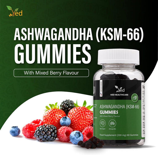 Ved Ashwagandha (Ksm-66) Gummies; Asg Chews Mixed Berry Flavour With Mother Culture, Vegan Health Supplement For Men And Women- 60 Chews 30 Days’ Supply