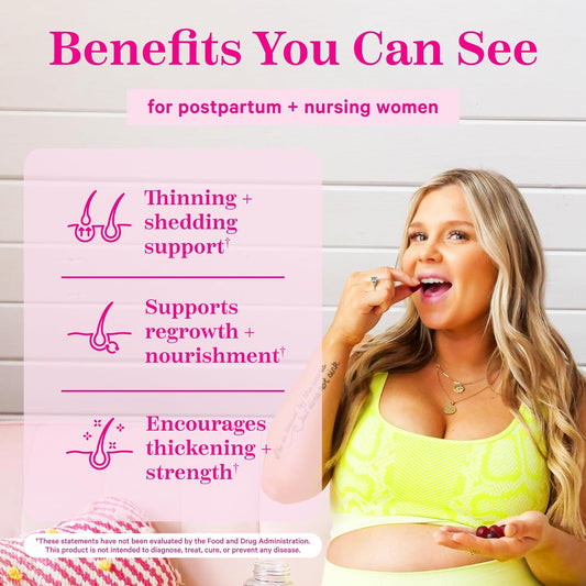 Pink Stork Postpartum Hair Loss Gummies - Biotin With Vitamin E, Pantothenic Acid, B6 & B12 For Beautiful & Strong Hair, Skin, And Nails - Postpartum Essentials For New Moms - 60 Gummy Vitamins