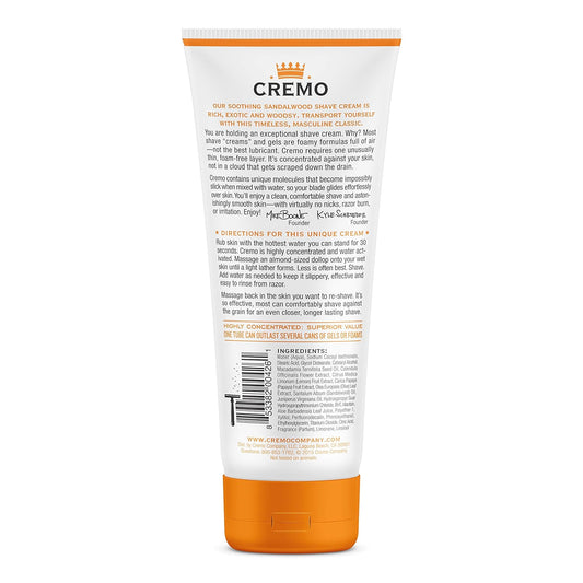 Cremo Barber Grade Sandalwood Shave Cream, Astonishingly Superior Ultra-Slick Shaving Cream for Men, Fights Nicks, Cuts and Razor Burn, 6 Fl Oz