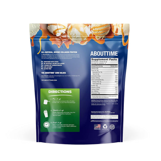 About Time Keto Shake With Bovine Collagen Protein + Mcts From Coconuts - 19G Fat, 10G Protein, 5G Net Carbs - Vanilla Caramel, 1Lb