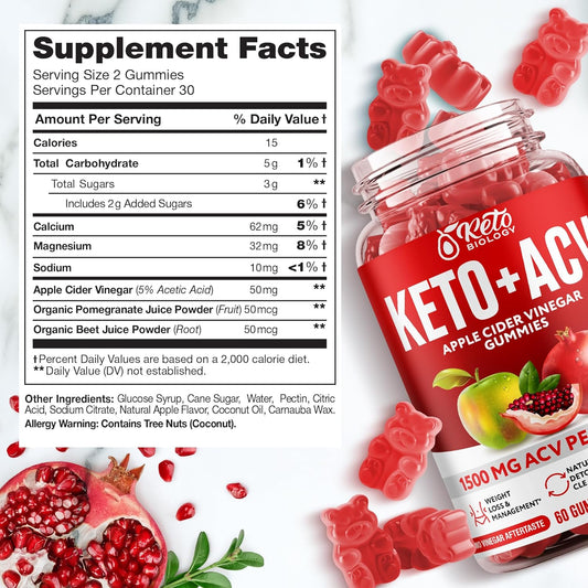 Keto Acv Gummies For Weight Loss & Detox - Acv Keto Gummies 1500 Mg - Vegan Apple Cider Vinegar Gummies For Ketosis, Metabolism & Energy - Ac Keto Gummies - 60 Count