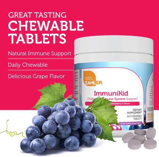 Zahler Kids Immune Support Supplement With Elderberry, Zinc And Vitamin C D3 A - Grape Flavored Chewable Tablets - Kosher For Kids Ages 4 And Up, 60 Count