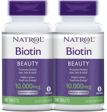 Natrol Biotin Beauty Tablets Promotes Healthy Hair Skin And Nails Helps Support Energy Metabolism Helps Convert Food Into Energy Maximum Strength 10000Mcg, Multi, 200 Count