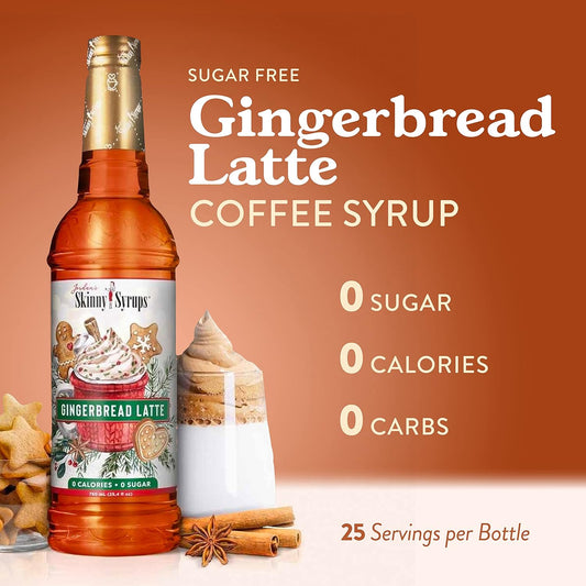 Jordan'S Skinny Syrups Sugar Free Coffee Syrup, Gingerbread Latte Flavor Drink Mix, Zero Calorie Flavoring For Lattes, Protein Shake, Food & More, Gluten Free, Keto Friendly, 25.4 Fl Oz, 1 Pack