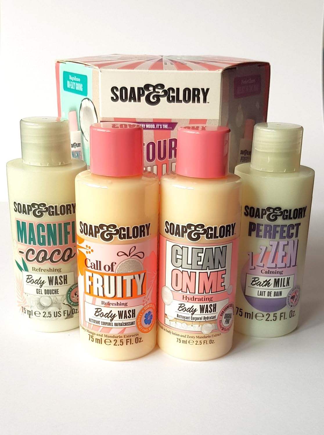 Soap & Glory - The Top Four Fillers Gift Set - Box Of 4 X 75Ml Shower Gel And Bath Milk - Gorgeous Bath And Body Gift Box - Soap & Glory Miniatures Collection – Toiletry Set – Delectable Scents