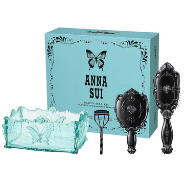 Anna Sui Beauty Tool Kit – Includes Beauty Tray, Eyelash Curler N, Hand Mirror, And Hair Brush – Magical Decorative Tools For Lush Lashes, Glowing Skin, And Luxurious Hair Care