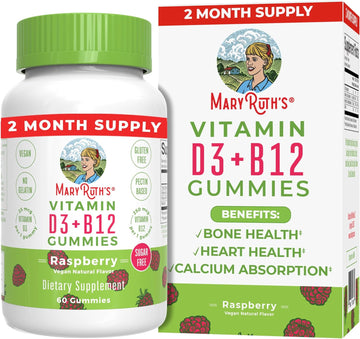 Maryruth Organics Vitamin D3 + B12 Gummies | Sugar Free | 2 Month Supply | Vitamin D & B12 Vitamin Supplements For Adults & Kids | Supports Bone Health | Energy Boost | Vegan | Non-Gmo | 60 Servings