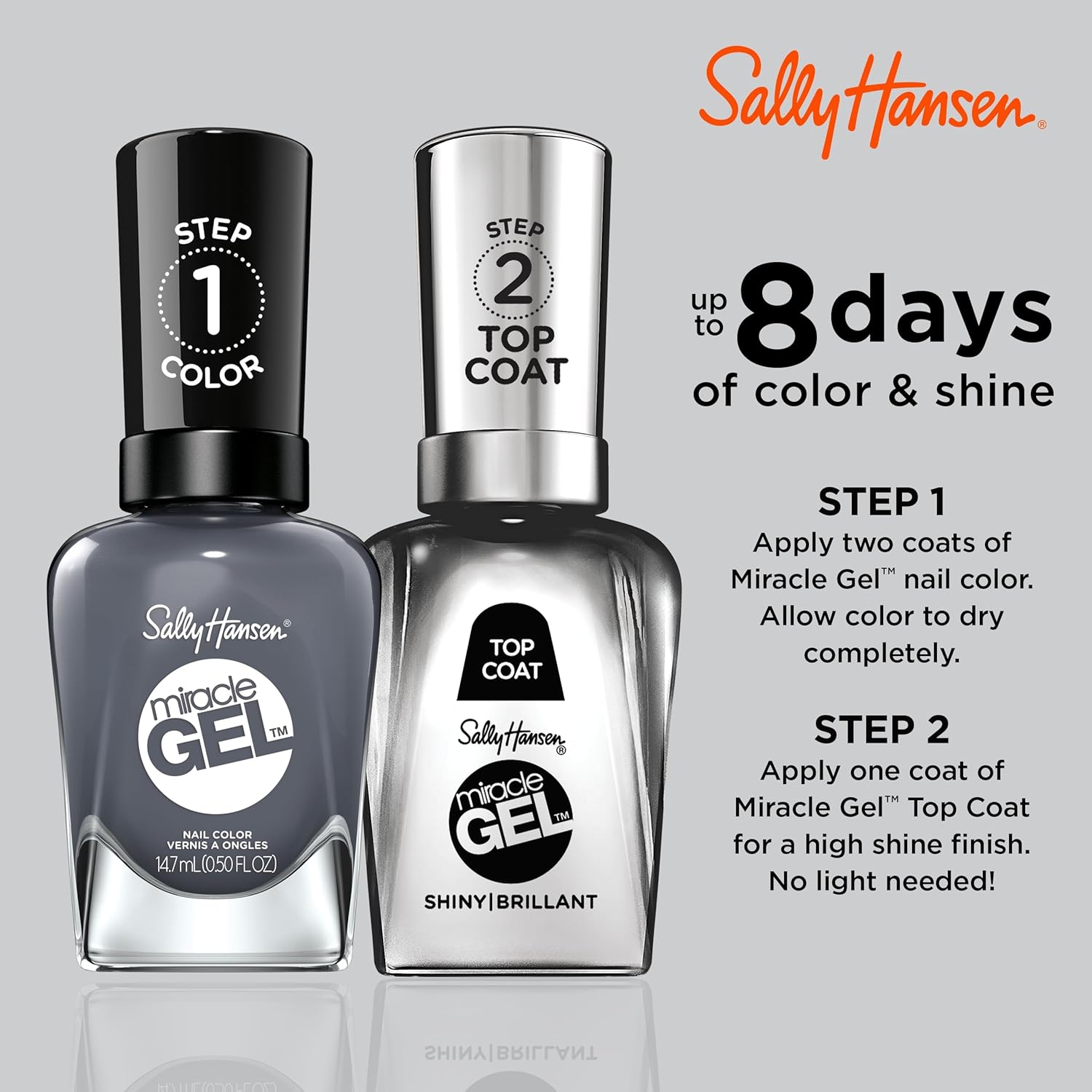 Sally Hansen Miracle Gel™, Slate-r Girl, Long Lasting, Gel-Like Formula, No UV Lamp Needed, Grey Nail Polish : Beauty & Personal Care