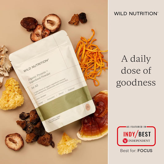 Wild Nutrition Food-Grown® Vegan Protein Powder Super Food Blend | Organic Ingredients No Synthetics | Pea Protein, Sprirulina, Reishi, Chaga, Wheatgrass & More | Gluten Free