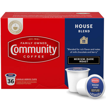 Community Coffee House Blend 36 Count Coffee Pods, Medium Dark Roast, Compatible With Keurig 2.0 K-Cup Brewers