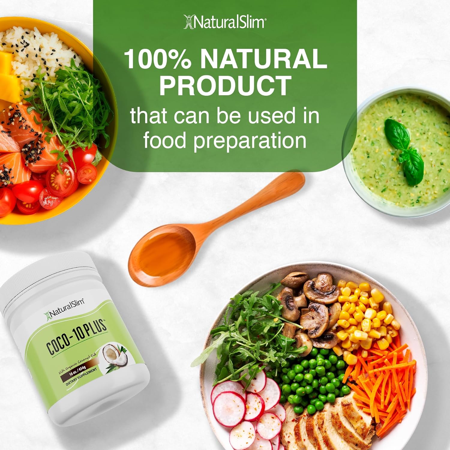 NaturalSlim Coco10 Plus with CoQ10 - Organic Coconut Oil for Cooking, Baking, Mixing with Shake or Coffee - Fresh Flavor - 16 oz : Grocery & Gourmet Food