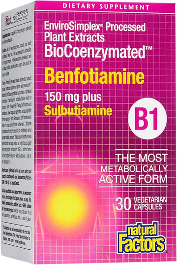 Natural Factors Biocoenzymated Benfotiamine B1 150 Mg Plus Thiamine Diphosphate, 30 Capsules