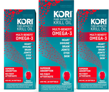 Kori Krill Oil Omega 3 Superior Absorption Oil Supplement, Epa & Dha, 600 Mg, 60 Softgels