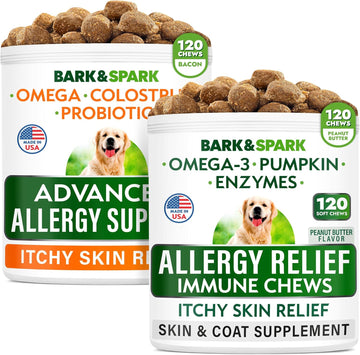 Advanced Dog Allergy + Allergy Relief Bundle - Itch Relief + Anti-Itch Skin & Coat - Probiotics W/Fish Oil Omega 3 + Epa&Dha Fatty Acid - Skin Allergies + Itching&Paw Licking - 240 Chews - Made In Usa