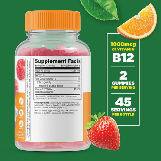 Lifeable Vitamin B12 For Kids - 1000Mcg - Great Tasting Natural Flavor Gummy Supplement Vitamins - Gluten Free Vegetarian Gmo-Free Chewable - Energy, Mood, Metabolism Support - For Kids - 90 Gummies