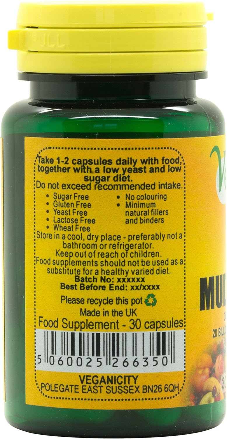 Veganicity Mega Multi Probiotic 20 Billion Multi-Strain Probiotic : Digestive Health Supplement : 30 Vegan Capsules, In A Planet-Friendly 99% Recycled Pot