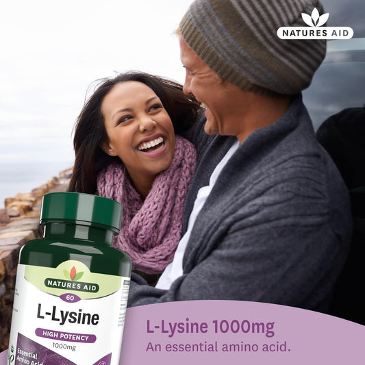 Natures Aid L-Lysine 1000Mg – High Strength Essential Amino Acid – Supports Immune System, Muscle Recovery, Collagen, Bone Health & Energy – Vegan, Gluten-Free - 60 Tablets