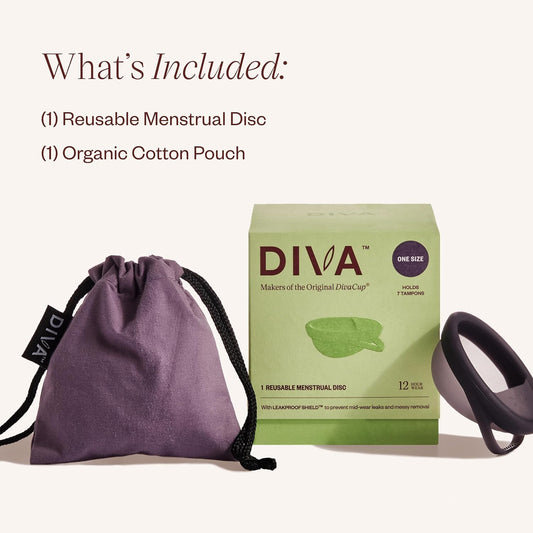 Diva Disc - Comfortable, Reusable Menstrual Disc With Leakproof Shield - For Up To 12 Hours Of Continuous Wear - 100% Medical Grade Silicone - Holds 7 Tampons Of Flow - One Size Fits Most