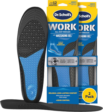 Dr. Scholl'S Work All-Day Superior Comfort Insoles With Massaging Gel - Designed For Men & Women With Hard-Working Feet, Eliminates Sore Muscles And Tired Legs, Arch Support Inserts With Odor Control