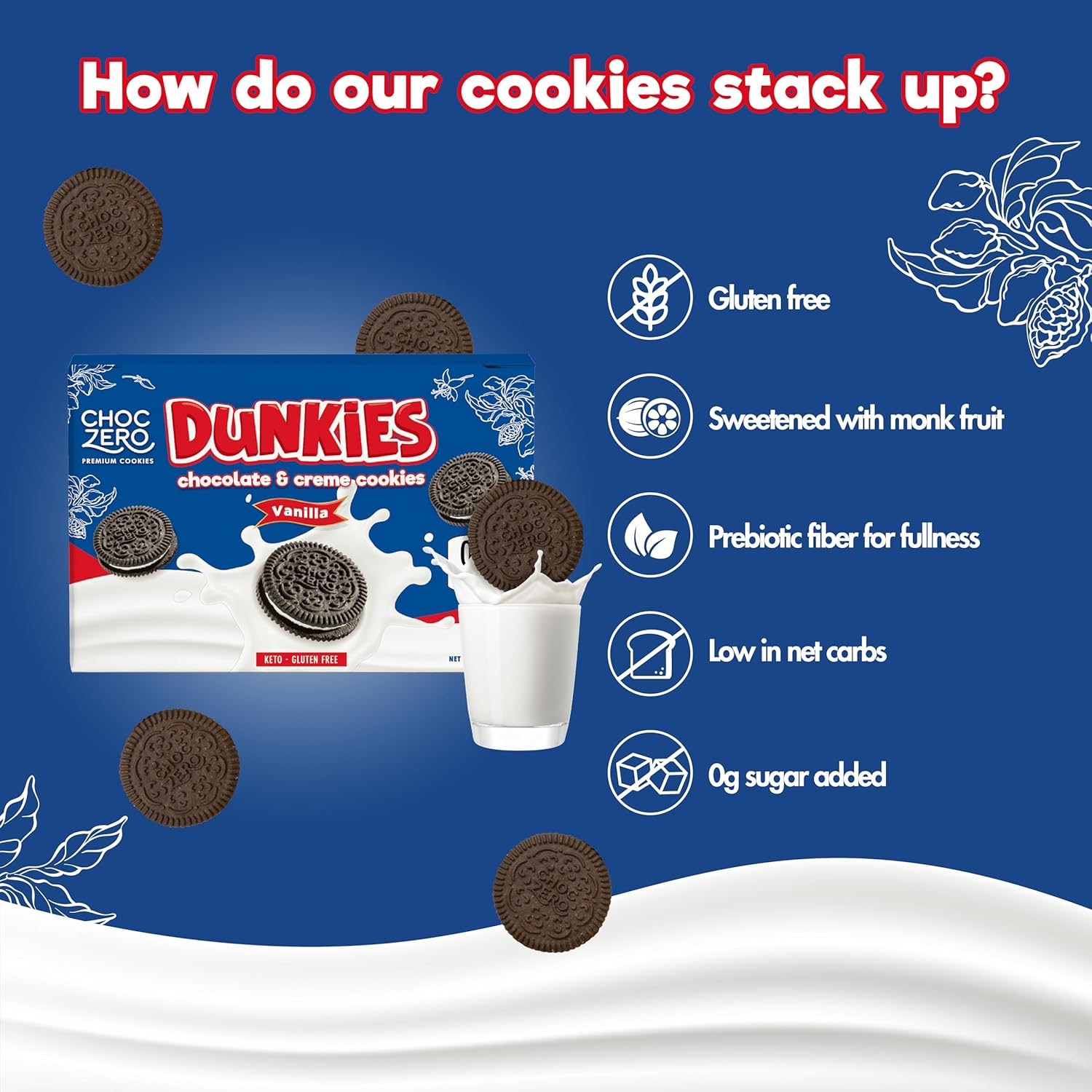 Choczero Keto Chocolate Sandwich Cookies With Creme - Low Sugar Gluten Free Dunkies (1 Box, 9Oz)