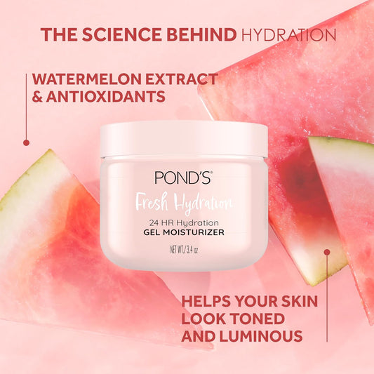 Pond'S Watermelon Extract & Antioxidants Gel Face Moisturizer For Toned And Luminous Skin, 3.4 Oz