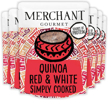 Merchant Gourmet Cooked Red & White Quinoa - Source Of Protein & Fiber, Vegan, Healthy Rice Alternative, Pack Of 6 X 250G Ready-To-Eat Pouches