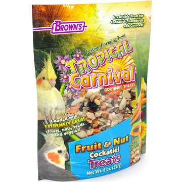 F.M. Brown'S Tropical Carnival Fruit & Nut Cockatiel, Conure And Lovebird Treat With Natural Fruits, Nuts, Seeds And Veggies, 8-Oz Bag - Treat Bits Designed For Small Hookbills44990-6