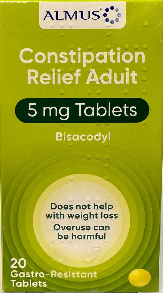Almus Constipation Relief Gastro-Resistant Tablets 5 Mg Bisacodyl - 3 X 20 Tablets