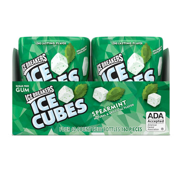 Ice Breakers Ice Cubes Spearmint Sugar Free Chewing Gum, Made With Xylitol, 3.24 Oz Cube Bottles (4 Count, 40 Pieces)
