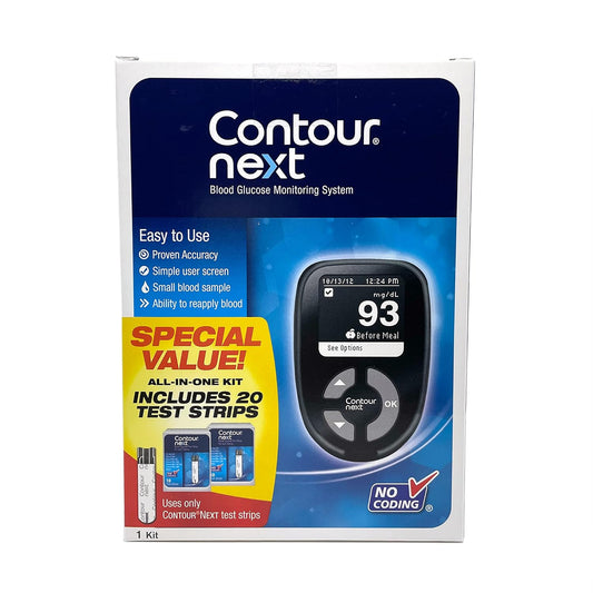 Ascensia Contour Next Blood Glucose Monitoring System – All-In-One Kit For Diabetes With Glucose Monitor And 20 Test Strips For Blood Sugar & Glucose Testing