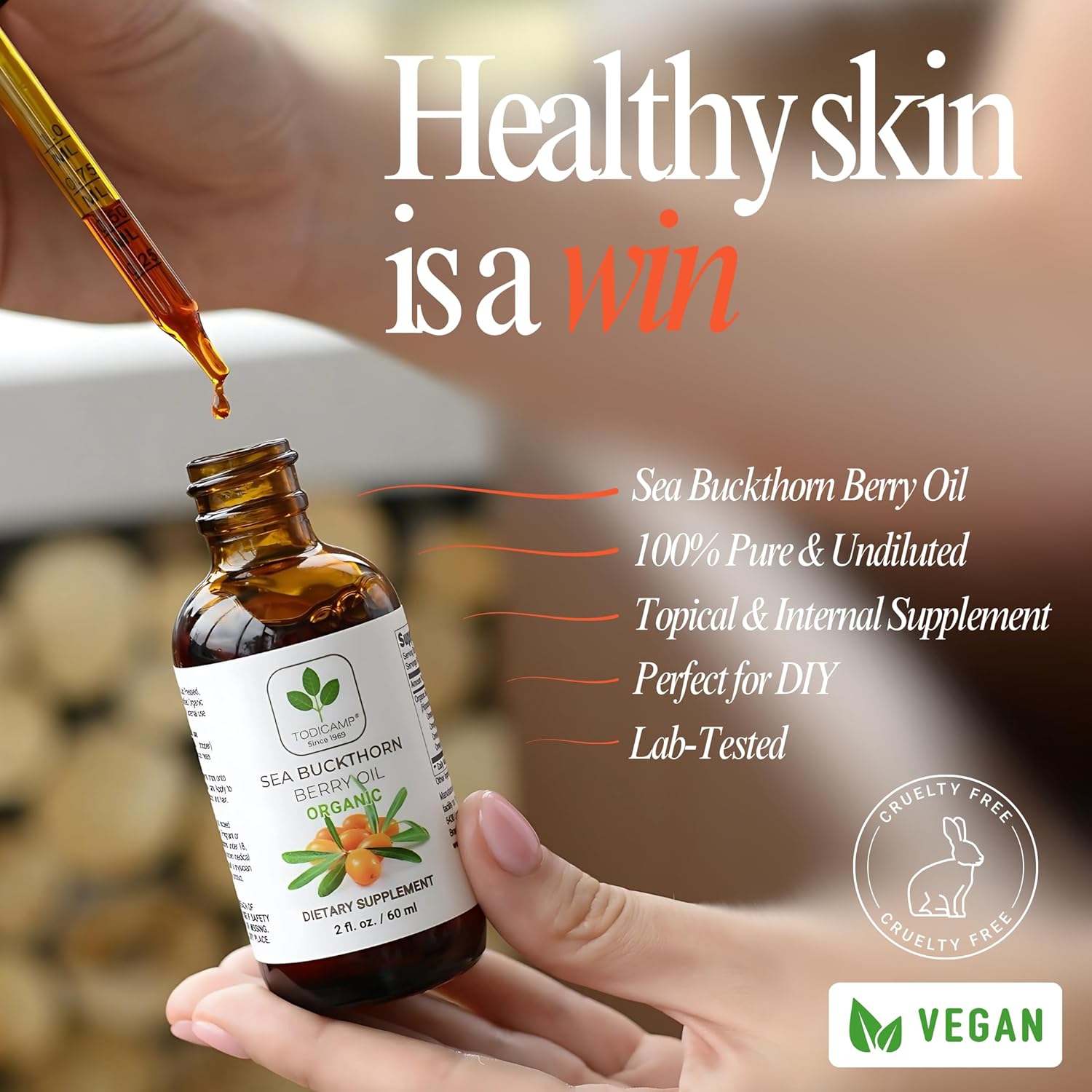 Todicamp Sea Buckthorn Oil Organic - 2 Fl Oz Cold-Pressed Sea Buckthorn Berry Oil - Seabuckthorn Oil For Face And Organic Sea Buckthorn Oil Supplement : Beauty & Personal Care