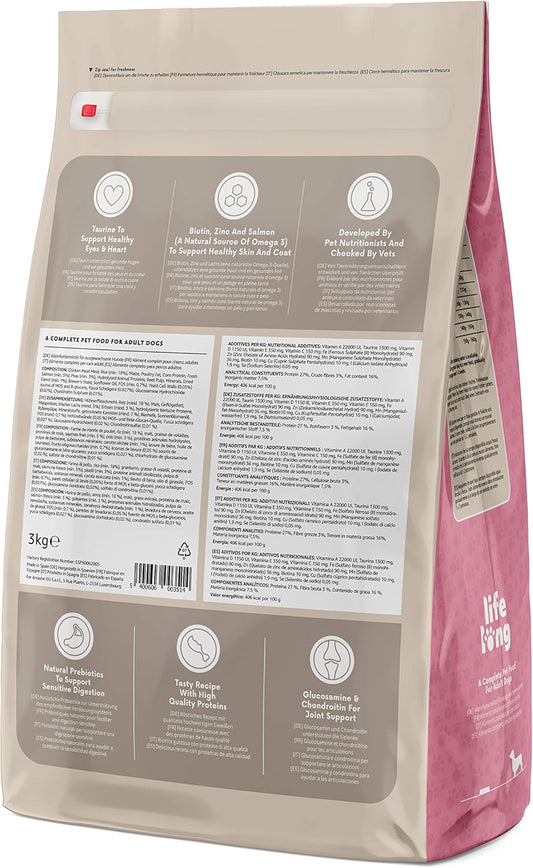 Amazon Brand - Lifelong - Complete Dry Dog Food With Salmon & Rice For Small Breeds, 1 Pack Of 3Kg5400606003507