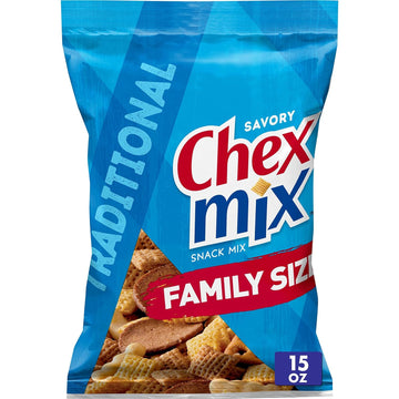Chex Mix Snack Mix, Traditional, Savory Snack Bag, Family Size, 15 Oz