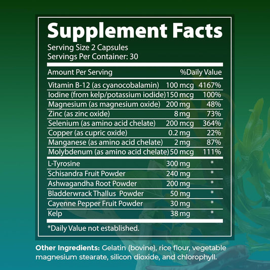 Thyroid Supplement - Advanced Thyroid Support With Iodine Supplement For Thyroid Health, Energy, Metabolism & Immune Support - Contains Vitamin B12, Ashwagandha, Selenium & Zinc - 60 Capsules