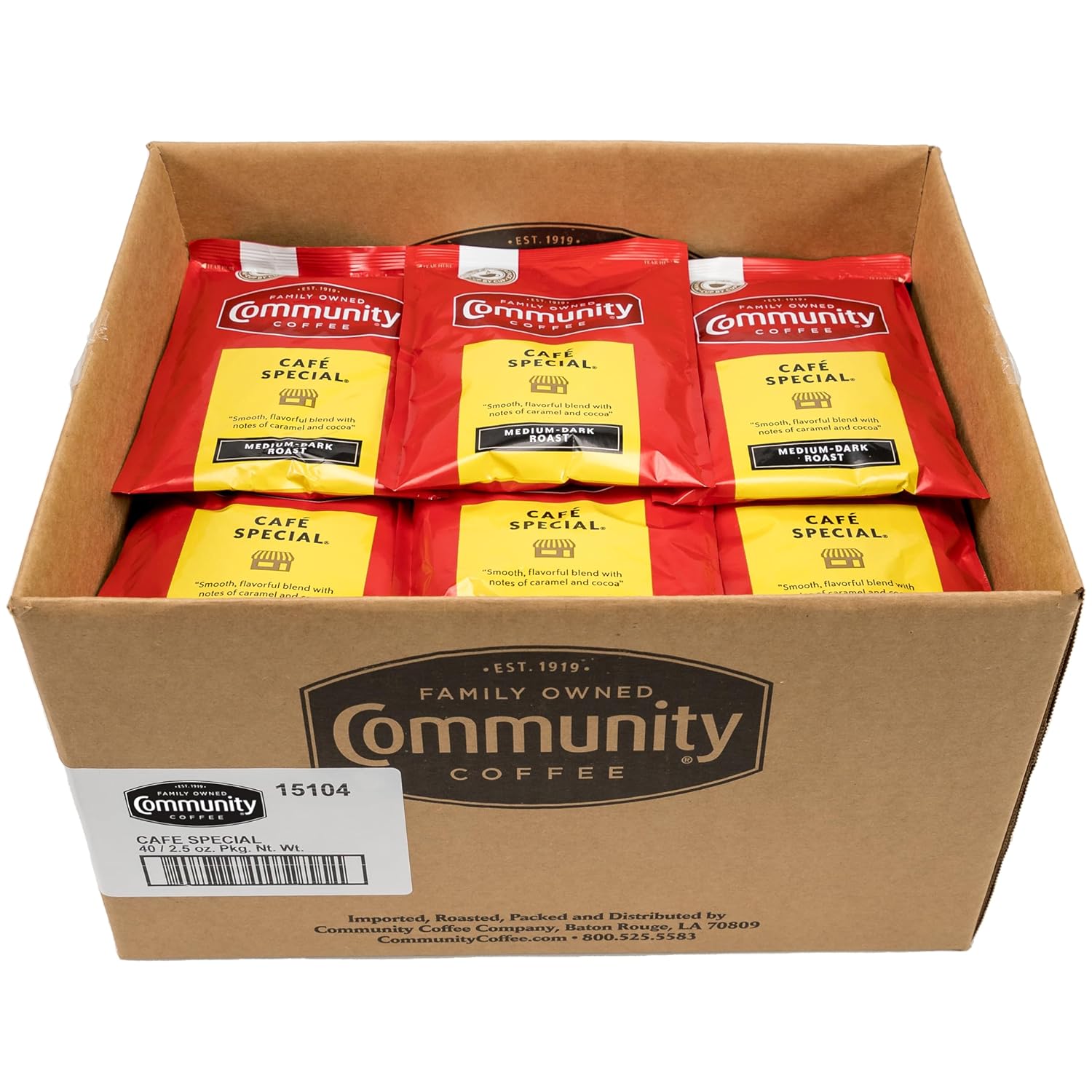 Community Coffee Café Special Pre-Measured Coffee Packs, Medium Dark Roast, 2.5 Ounce Bag (Box Of 40)