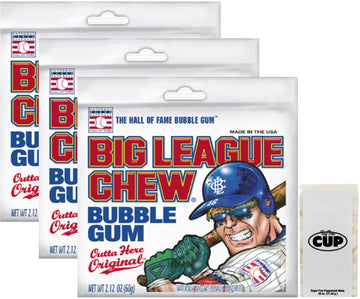 Big League Chew Outta Here Original Shredded Bubble Gum, 2.12 Oz (Pack Of 3) With By The Cup Mints