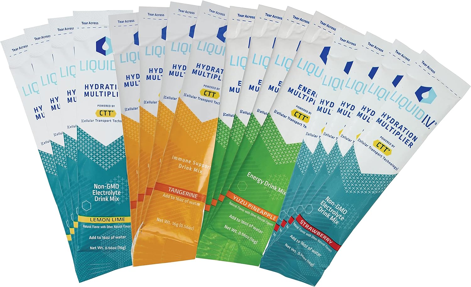 Niro Hydration Multiplier Liquid IV | 16 Pack | 4 Strawberry, 4 Lemon Lime, 4 Tangerine, and 4 Yuzu Pineapple Assortment : Health & Household
