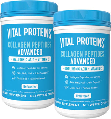 Vital Proteins Collagen Peptides With Hyaluronic Acid And Vitamin C, Shrink-Wrapped 9.33Oz Bundle, Hydrolyzed Collagen - 20G Per Serving - Unflavored + Havc 9.33Oz Canister Pack Of 2