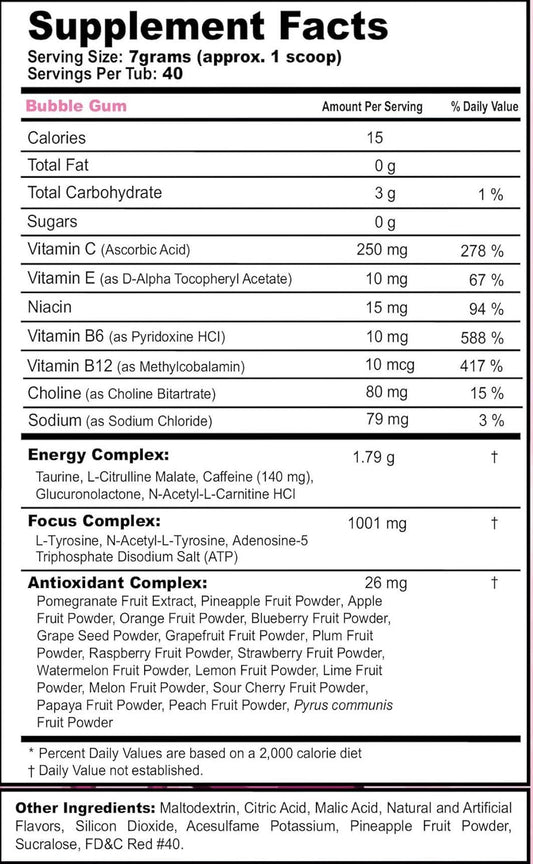 G Fuel Bubble Gum Energy Powder, Sugar Free, Clean Caffeine Focus Supp