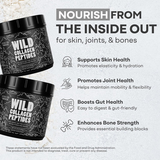 Wild Collagen Peptides Powder | Unflavored Ancient Diet Protein Powder For Men & Women | Non-Gmo, Keto & Paleo Friendly Supplements | (16 Oz)