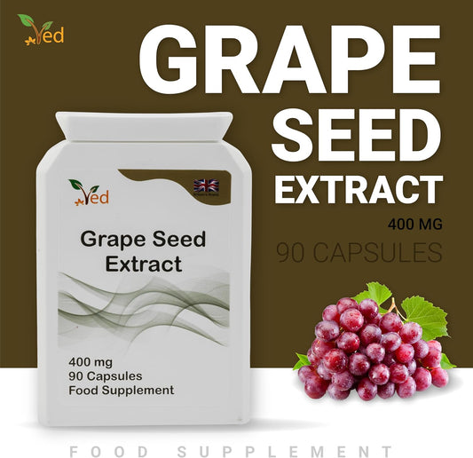 Ved Opc Grape Seed Extract Capsules, Min. 95% Oligomeric Proanthocyanidins,400 Mg 90 Vegan Capsule (3 Months Supply)