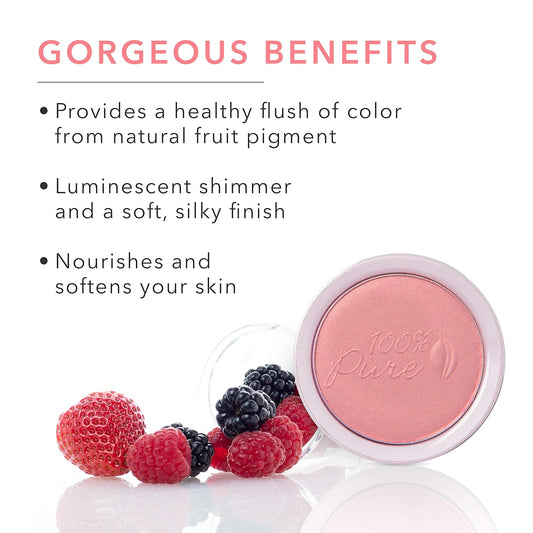 100% Pure Powder Blush (Fruit Pigmented), Mimosa, Soft Shimmery Finish, Nourishes Skin W/Rosehip Oil, Cocoa Butter, Natural Makeup (Light Coral) - 1.81 Oz