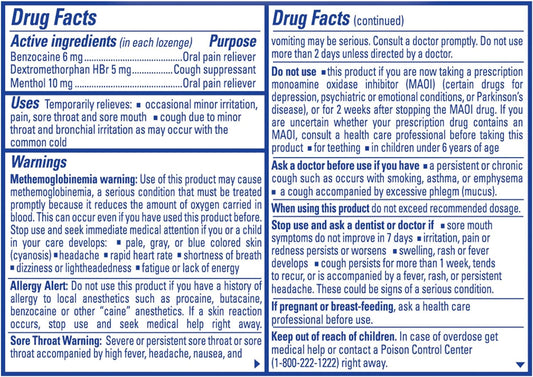 Chloraseptic Total Sore Throat + Cough Lozenges, Sugar-Free Wild Cherry Flavor, 15 Ct, 6 Pack