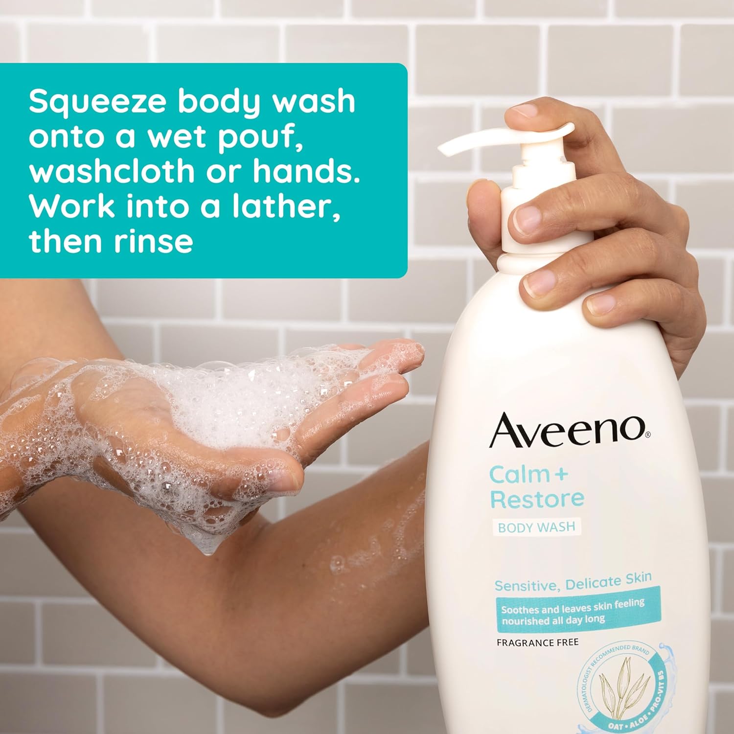 Aveeno Calm + Restore Daily Body Wash for Sensitive, Delicate Skin, Gentle Cleanser with Oat, Aloe & Pro-Vitamin B5 Soothes & Leaves Skin Feeling Nourished, Fragrance Free, 18 fl. oz : Beauty & Personal Care