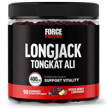 Force Factor Longjack Tongkat Ali Gummies, Tongkat Ali For Men To Support Male Vitality And Drive, 400Mg Tongkat Ali With Bioperine, Mixed Berry Lemonade, 90 Gummies