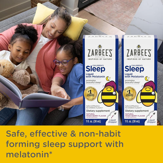 Zarbee'S Kids Sleep Supplement Liquid With 1Mg Melatonin; Drug-Free & Effective; Easy To Take Natural Berry Flavor For Children Ages 3 And Up; Pack Of 2 1 Fl Oz Bottles